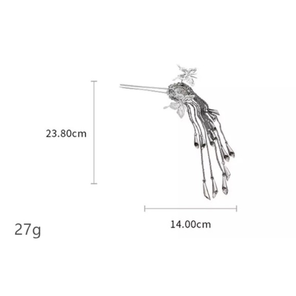 Elegant Silver Butterfly Tassel Hair stick Statement Updo Accessory new - Picture 6 of 6
